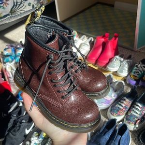 Dr. Martens Kids 1460 Rose Brown Coated Glitter Lace Up Zip Boots